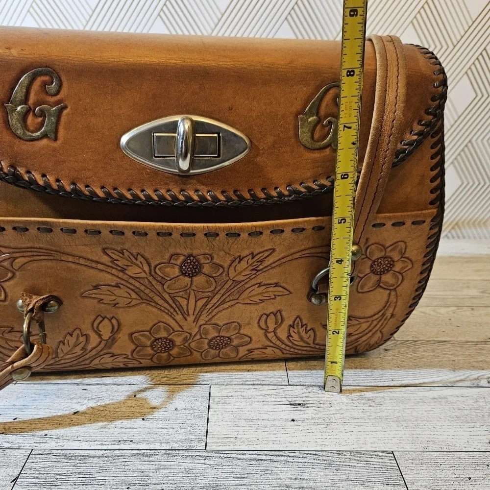 COPY - Vintage Hand Tooled Leather Hard Sided Satchel Bag